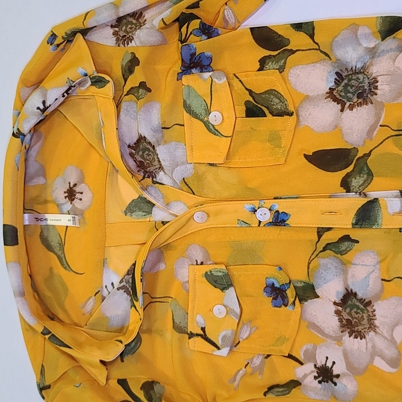 A'GACI Gold Yellow Button Down Sheer Adjustable Long Sleeve Blouse - Picture 2 of 4